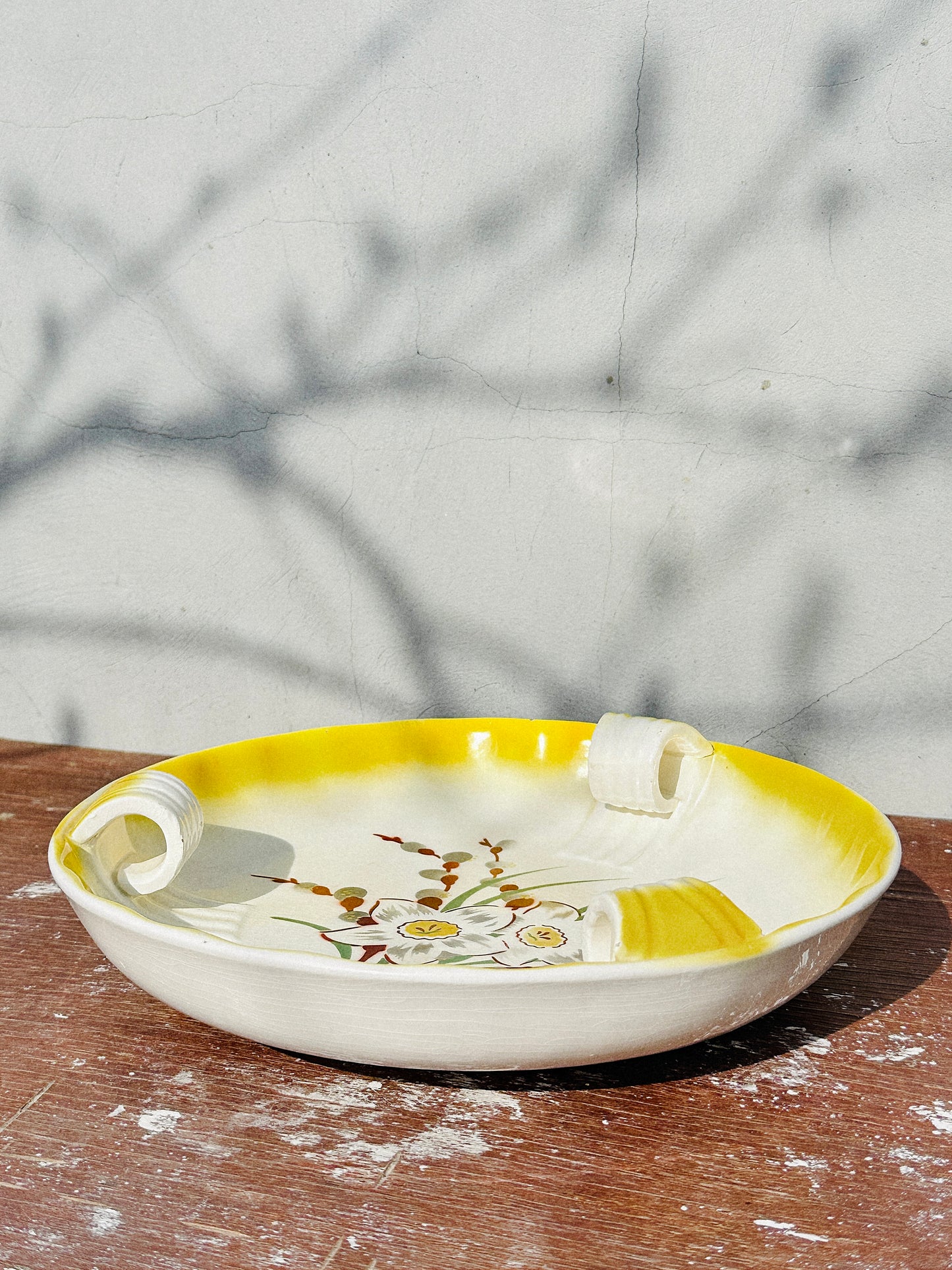 Super Rare French Antique XIX century Faïance Small Platter with Triple Inner Handles (France, 1890s)