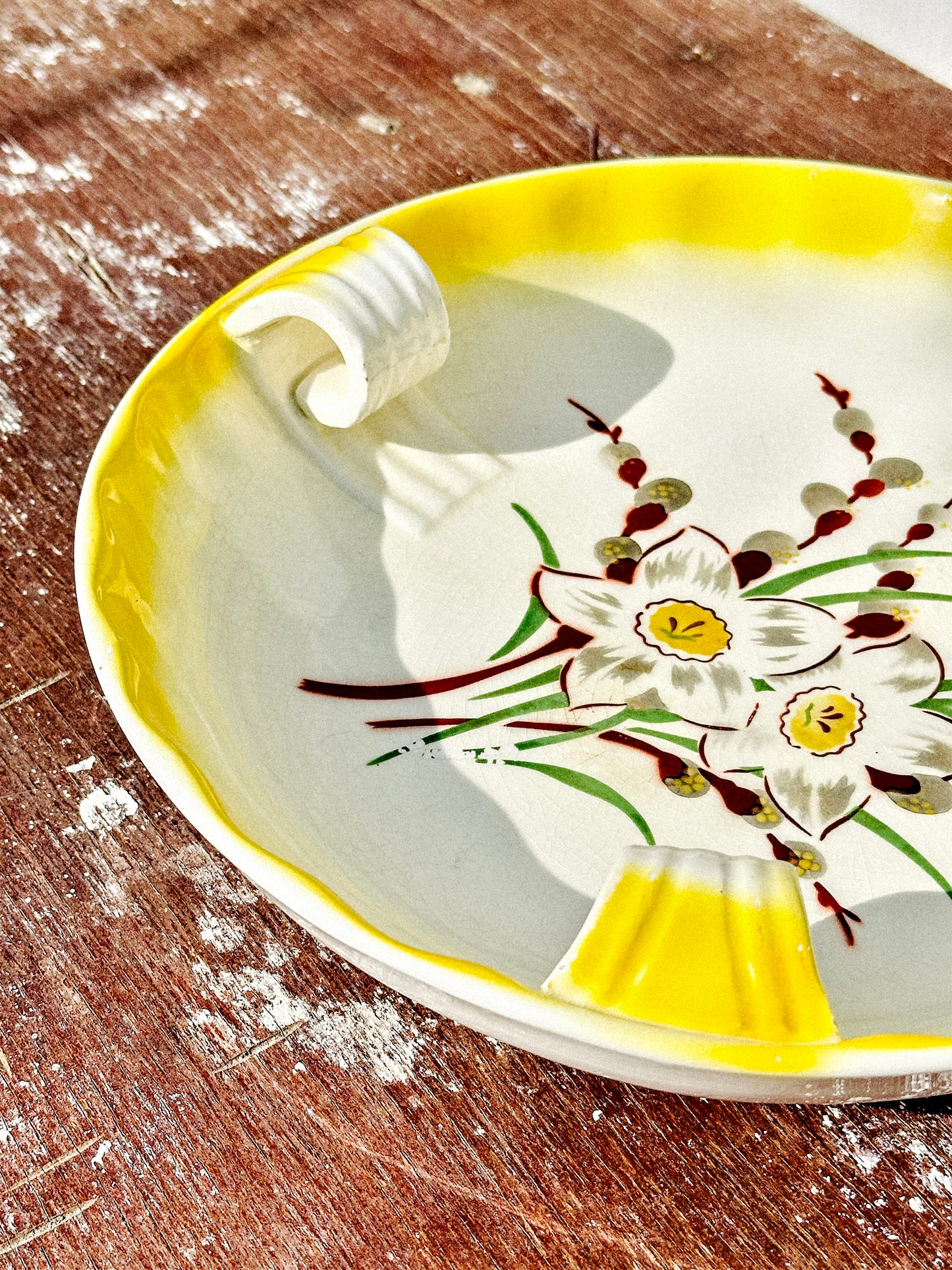 Super Rare French Antique XIX century Faïance Small Platter with Triple Inner Handles (France, 1890s)