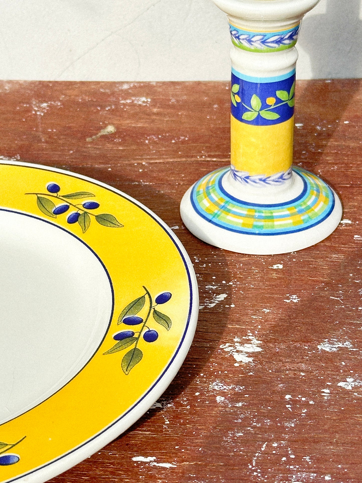 Ceraminter Italy Olive Plates & Vista Alegre Portugal Candlestick Holder (Italy & Portugal, 1980s)