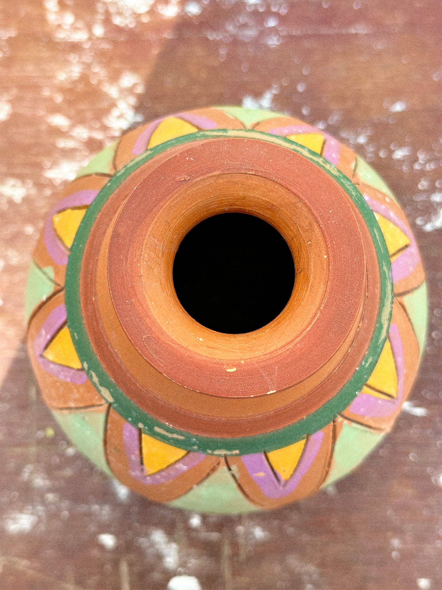 Rare Glazed Aztec Studio Pottery Etched Hand-painted Terracotta Vase (Mexico, 1980s)
