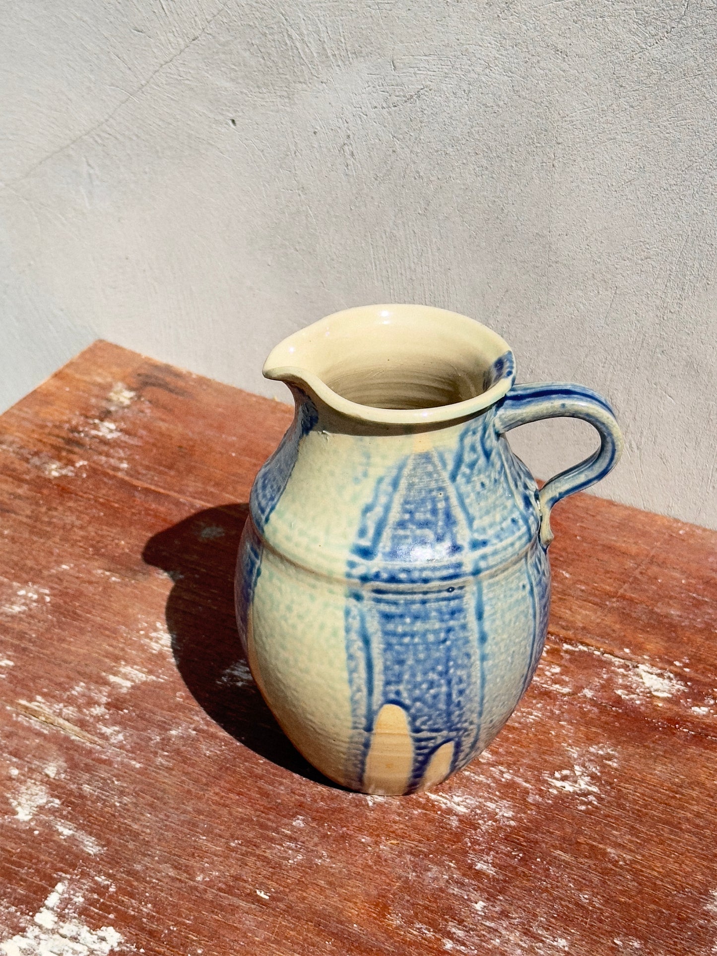 Rare French Stoneware Salt Glazed Mid-Century Studio Pottery Pitcher Vase (France, 1960s)