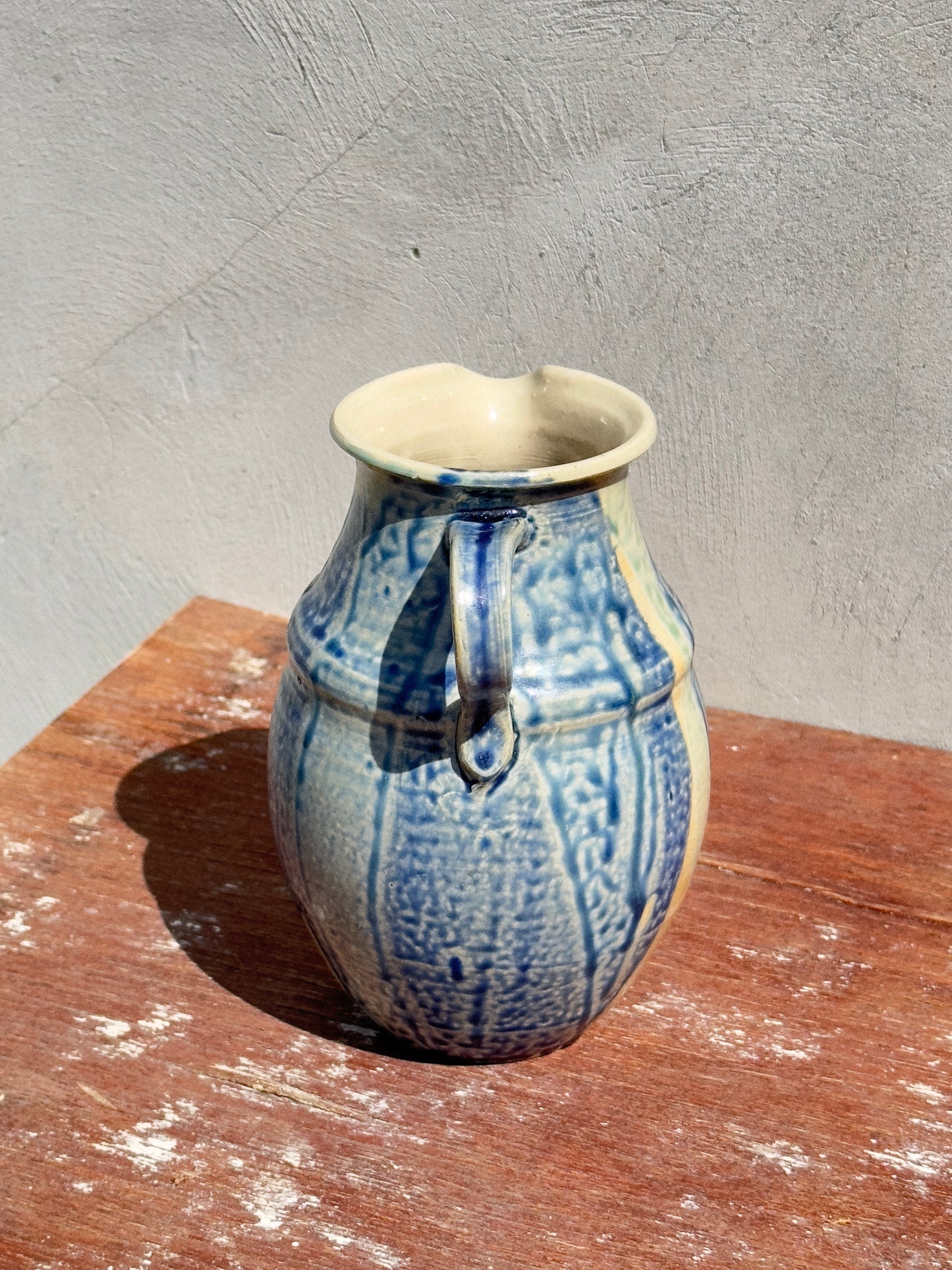Rare French Stoneware Salt Glazed Mid-Century Studio Pottery Pitcher Vase (France, 1960s)