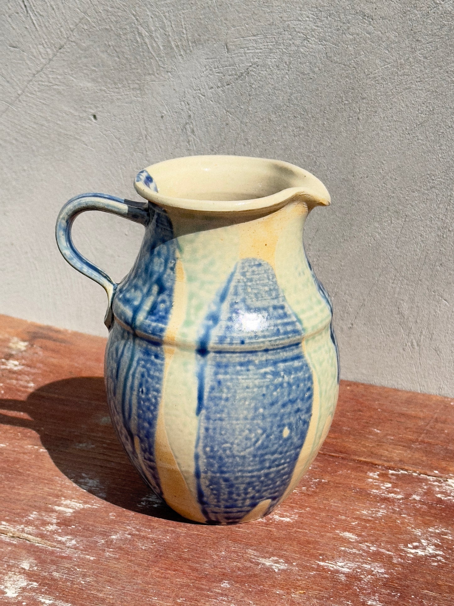 Rare French Stoneware Salt Glazed Mid-Century Studio Pottery Pitcher Vase (France, 1960s)