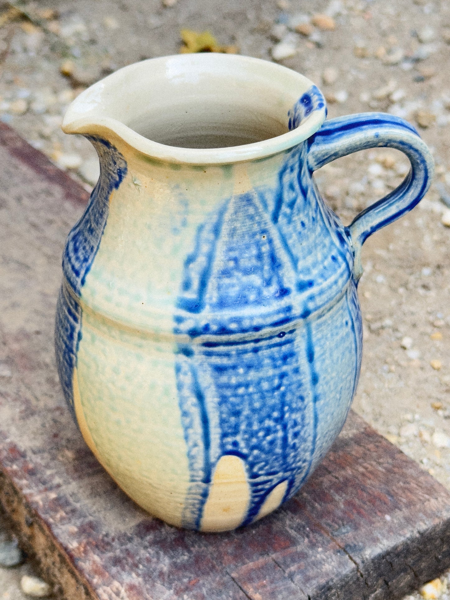 Rare French Stoneware Salt Glazed Mid-Century Studio Pottery Pitcher Vase (France, 1960s)