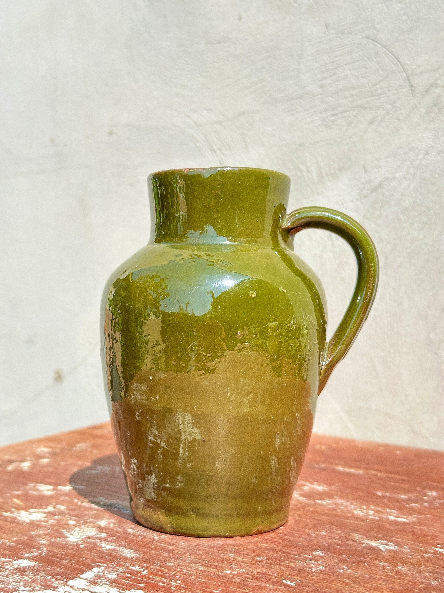 Antique Green Enamelled Terracotta Pitcher with Handle (France, XIX century)
