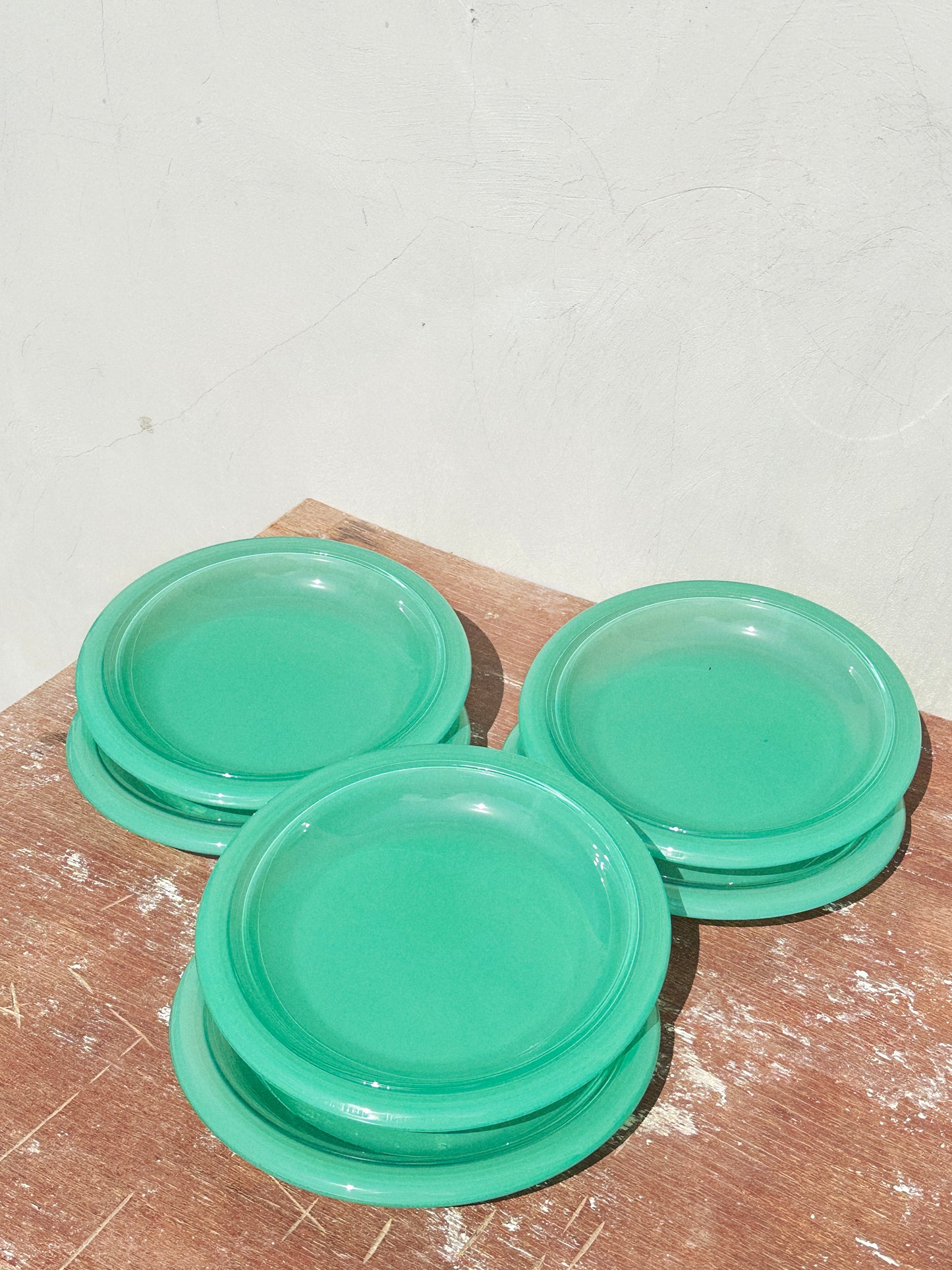 Vintage Mint Green Bormioli Rocco Italy Vetrorama Tempered Glass Plates & Bowls Set (Italy, 1960s)