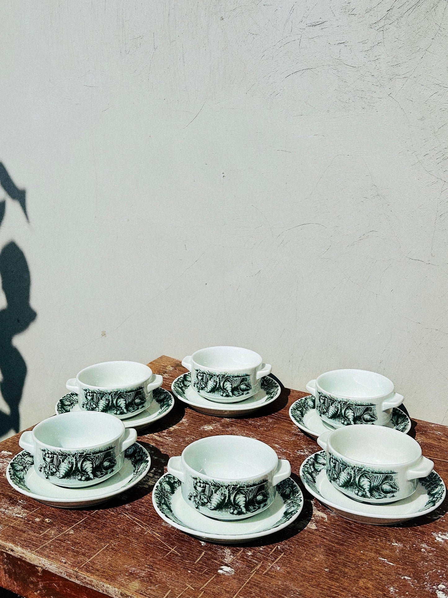 Rare Schönwald Porcelain Bowls with Handles & Saucers Quail Game Collection (Germany, 1970s)