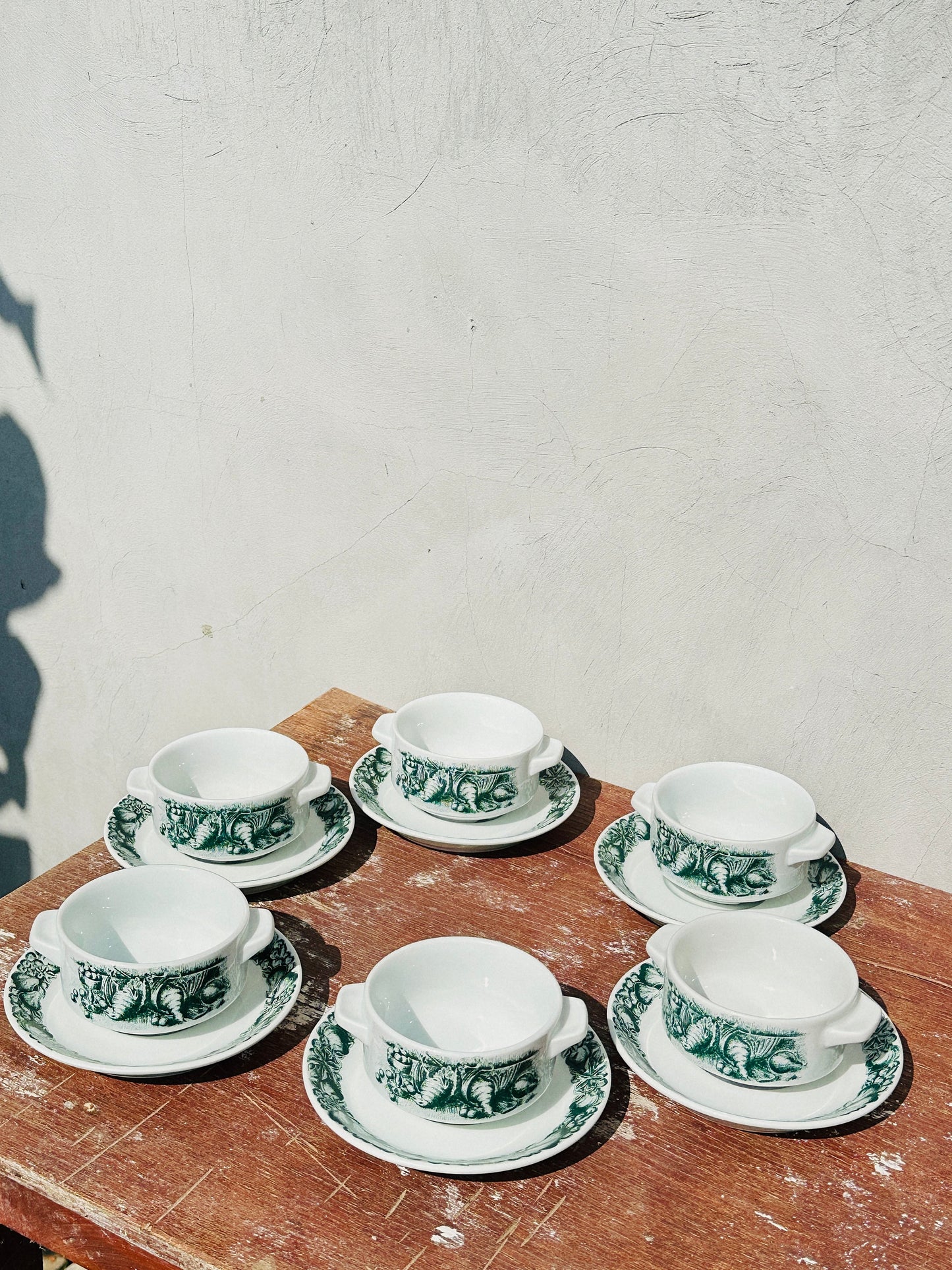 Rare Schönwald Porcelain Bowls with Handles & Saucers Quail Game Collection (Germany, 1970s)