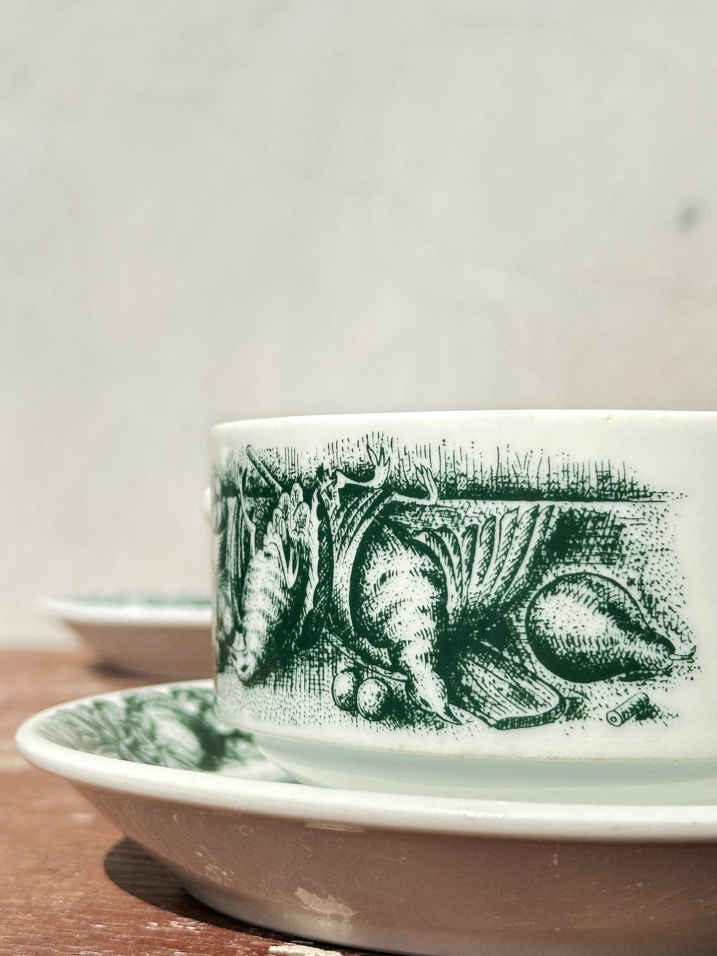 Rare Schönwald Porcelain Bowls with Handles & Saucers Quail Game Collection (Germany, 1970s)