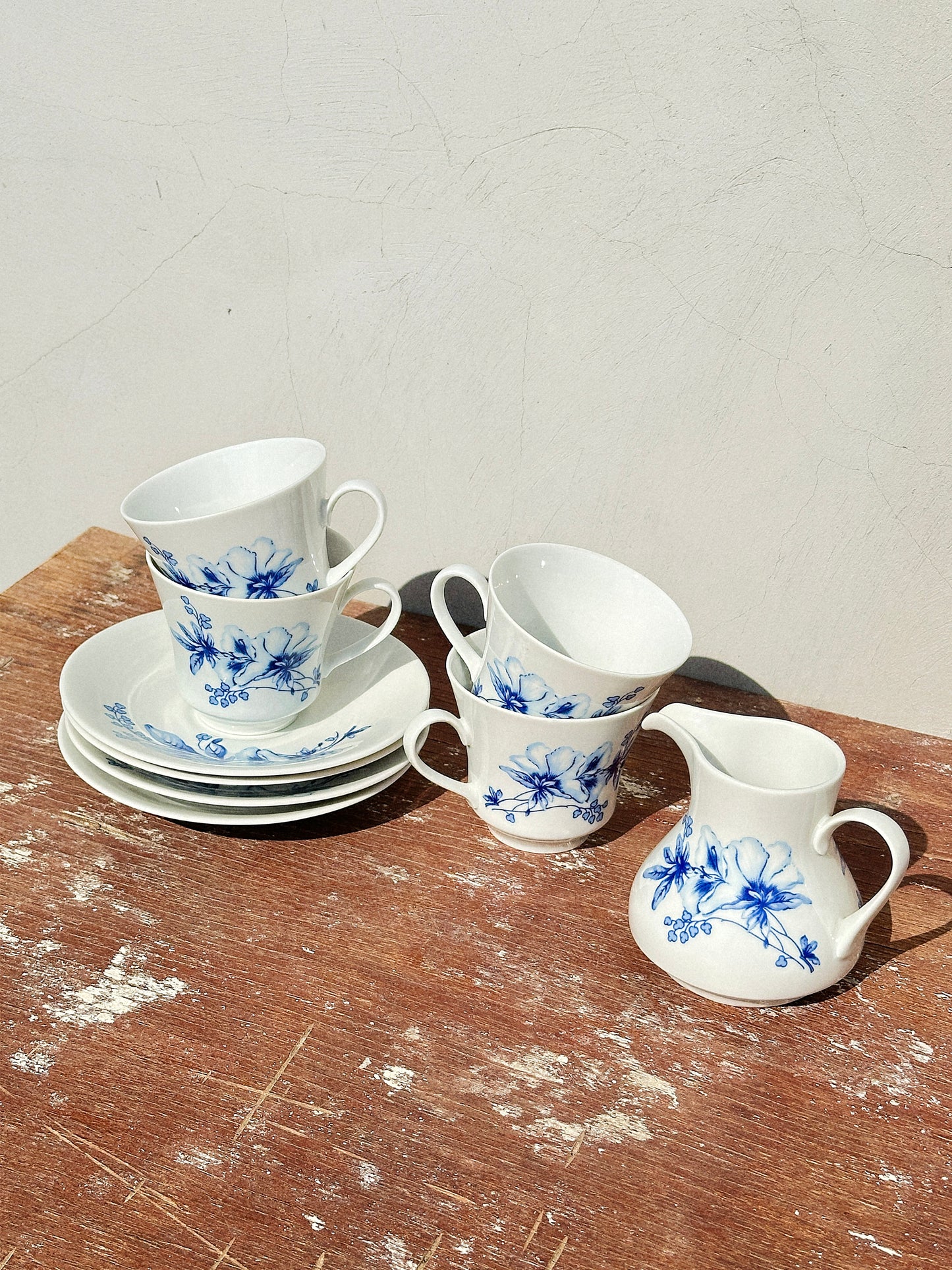 Mid-Century Cobalt Floral Weimar Porzellan Coffee/Tea Set (East Germany, 1960s)