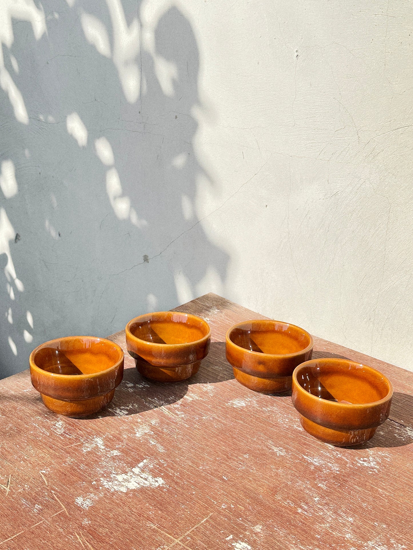Retro Sarreguemines Ceramic Vibrant Burnt Orange Serving Bowls Set of 4 (France, 1970s)