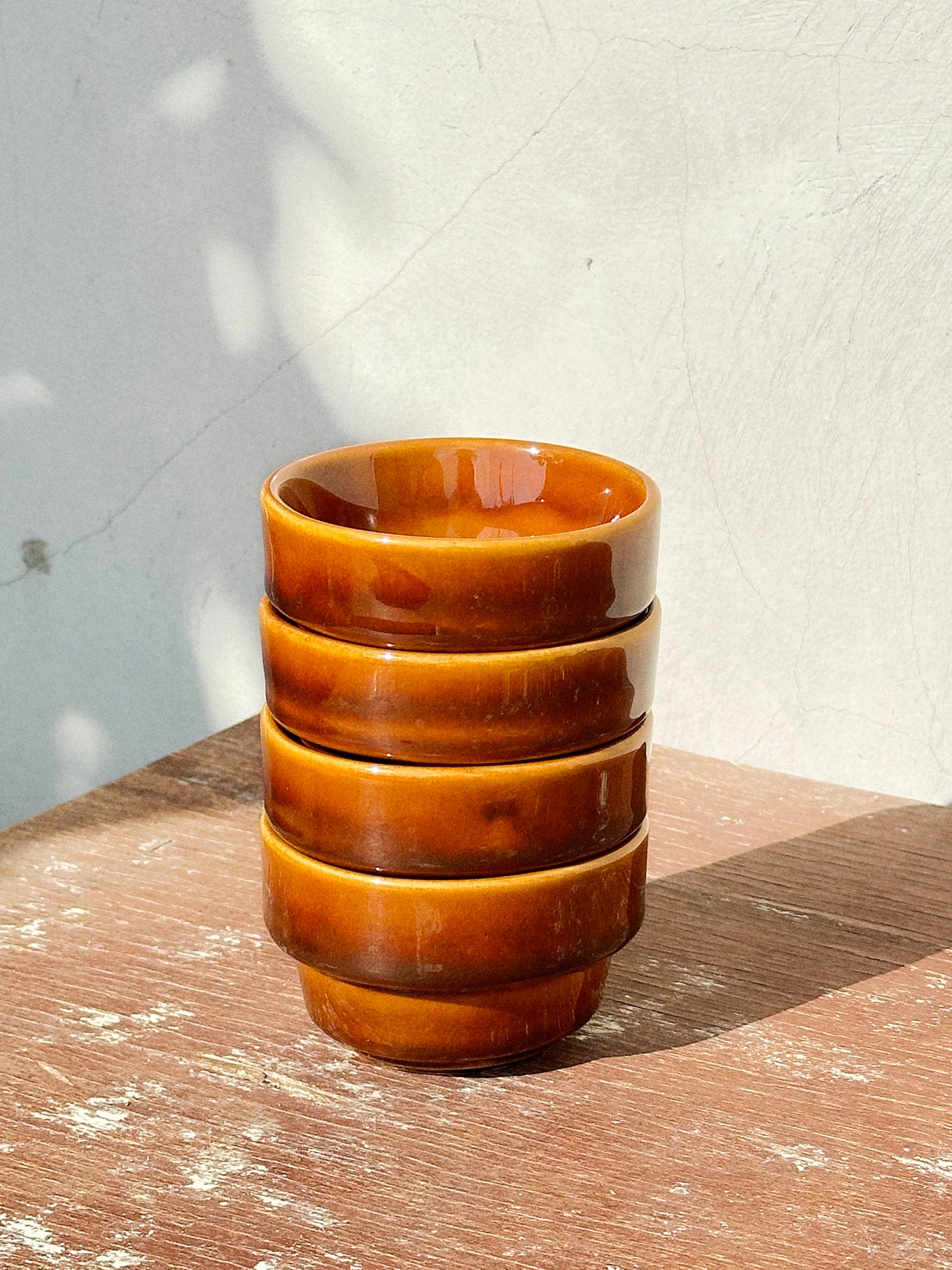 Retro Sarreguemines Ceramic Vibrant Burnt Orange Serving Bowls Set of 4 (France, 1970s)