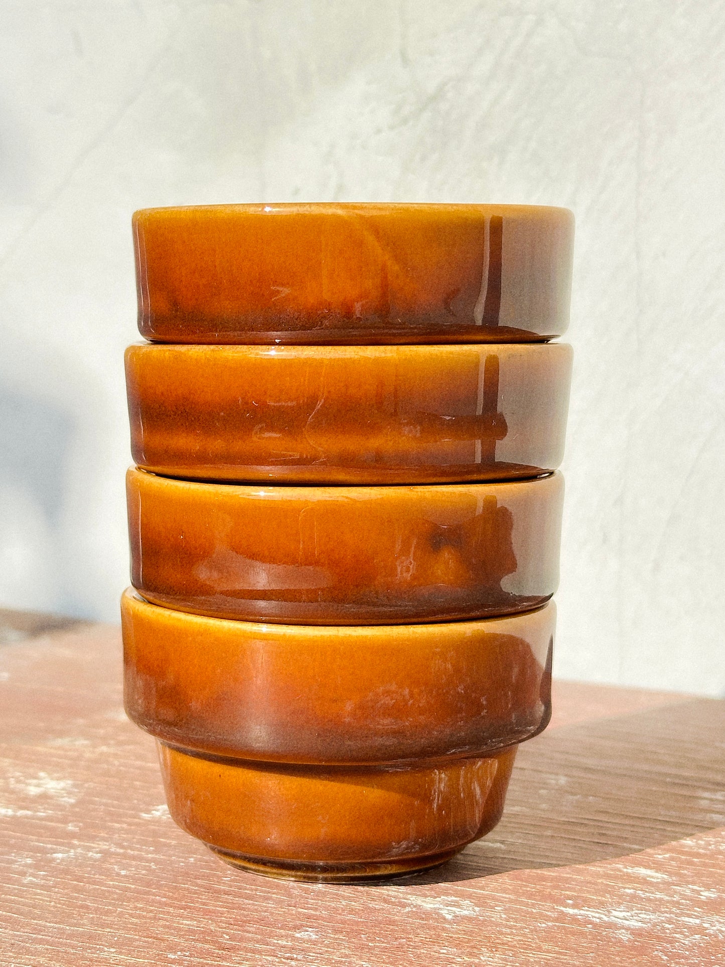Retro Sarreguemines Ceramic Vibrant Burnt Orange Serving Bowls Set of 4 (France, 1970s)