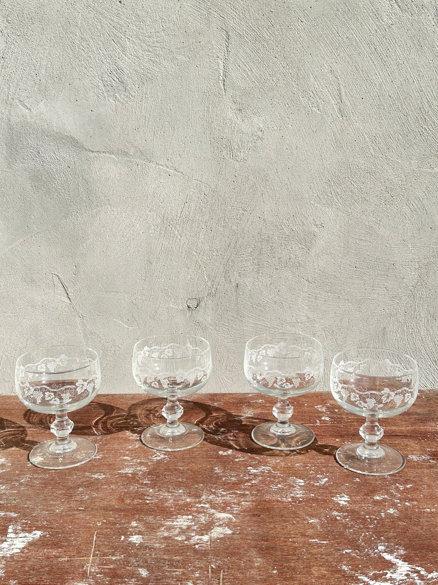 Vintage Luminarc Glasses part of the Sarment Collection with Grape Vine Pattern (France, 1970s)
