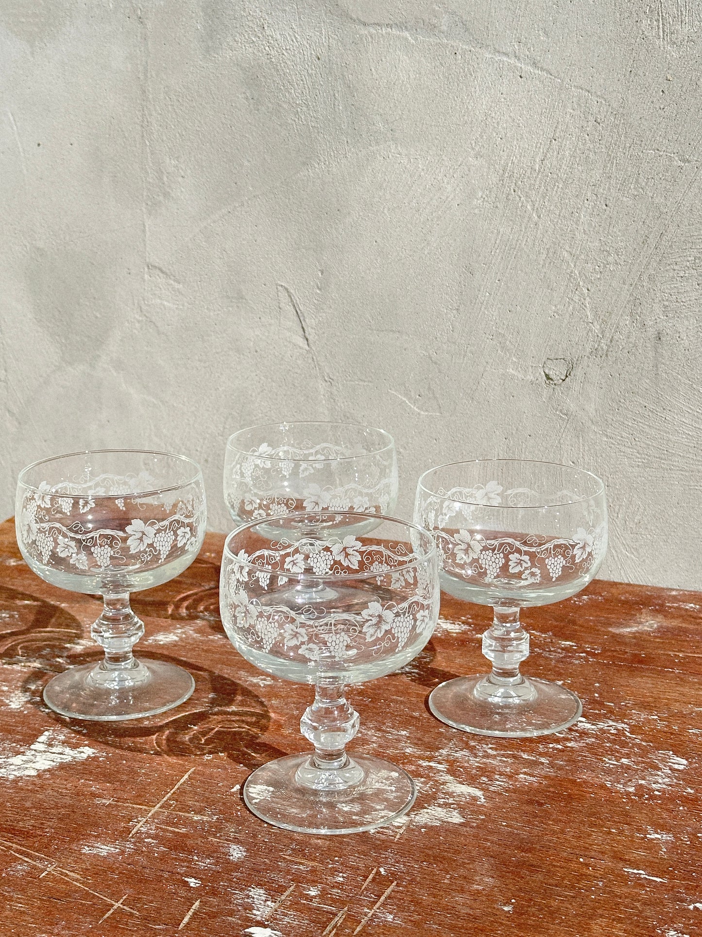 Vintage Luminarc Glasses part of the Sarment Collection with Grape Vine Pattern (France, 1970s)