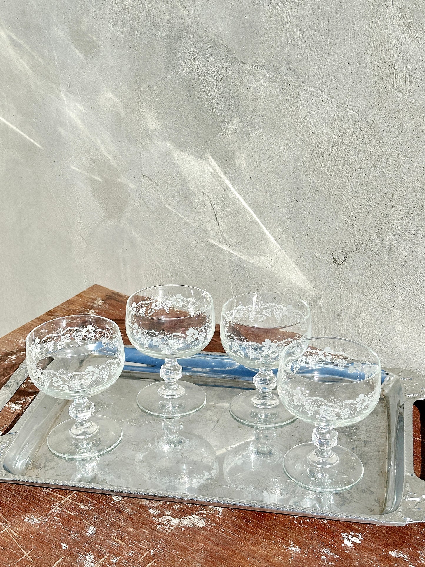 Vintage Luminarc Glasses part of the Sarment Collection with Grape Vine Pattern (France, 1970s)
