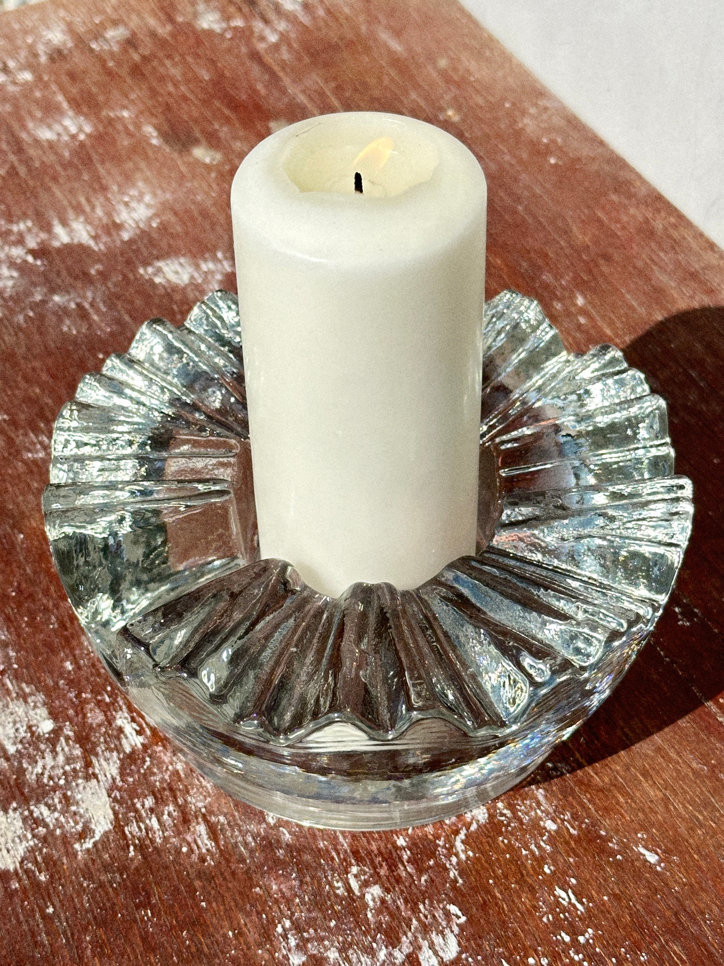 Rare Mid-Century Peill & Putzler Heavy Ice Glass Ashtray/Candleholder (1970s, West Germany)