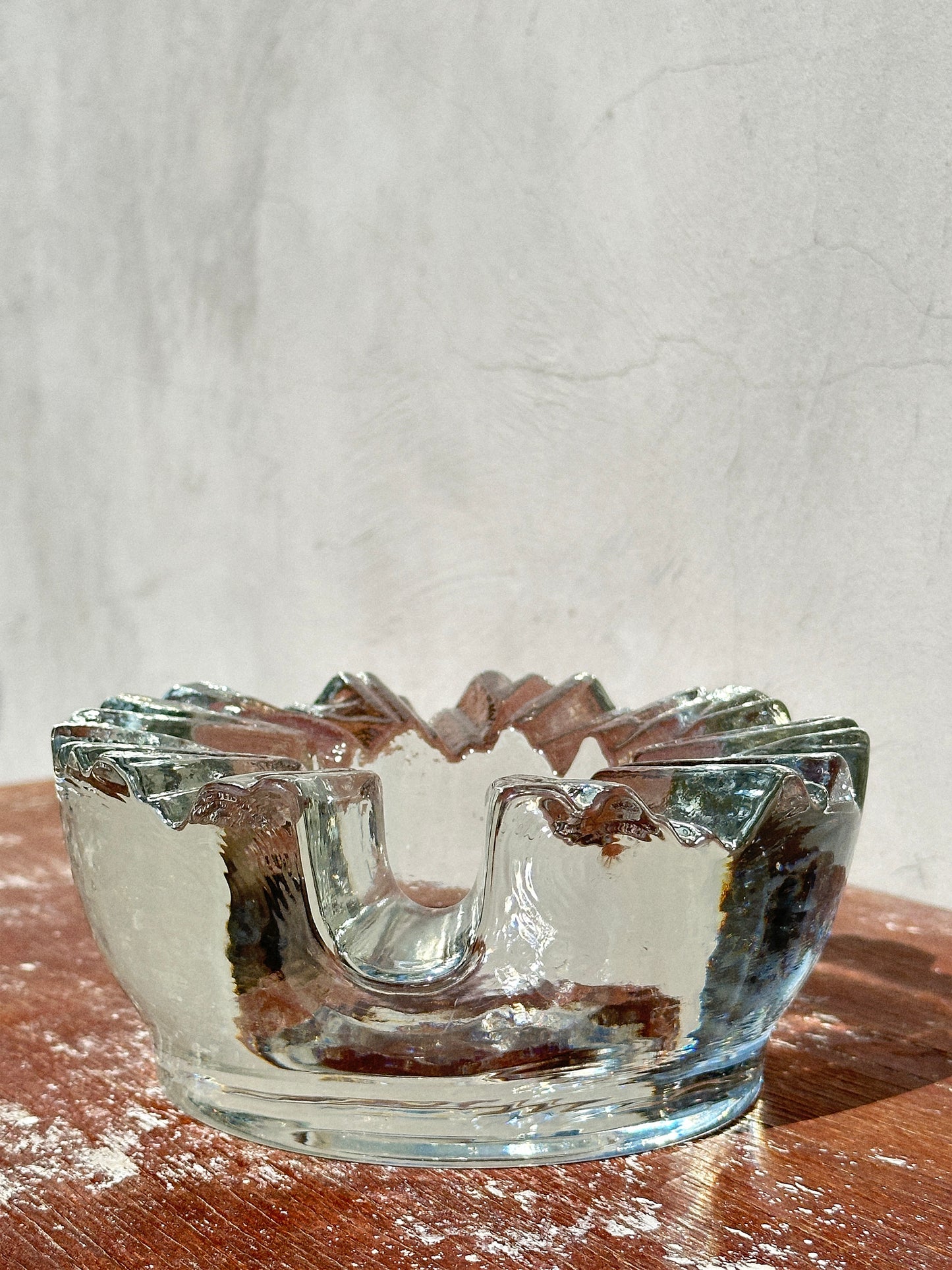 Rare Mid-Century Peill & Putzler Heavy Ice Glass Ashtray/Candleholder (1970s, West Germany)