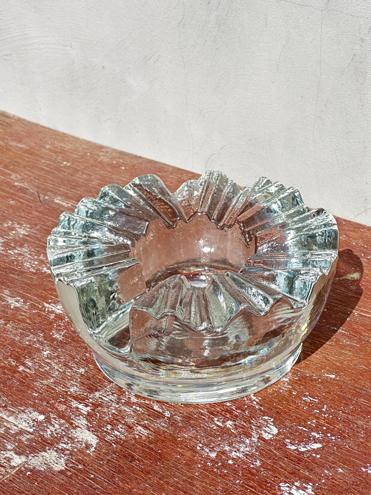 Rare Mid-Century Peill & Putzler Heavy Ice Glass Ashtray/Candleholder (1970s, West Germany)