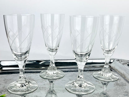 French etched swirl pattern with octagonally cut stems (1970s)