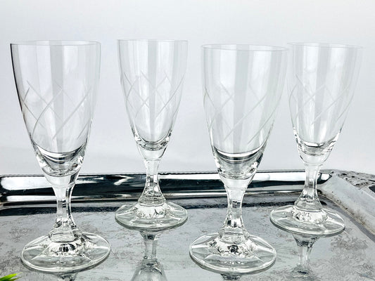 French etched swirl pattern with octagonally cut stems (1970s)