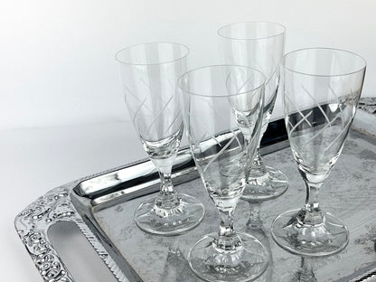 French etched swirl pattern with octagonally cut stems (1970s)