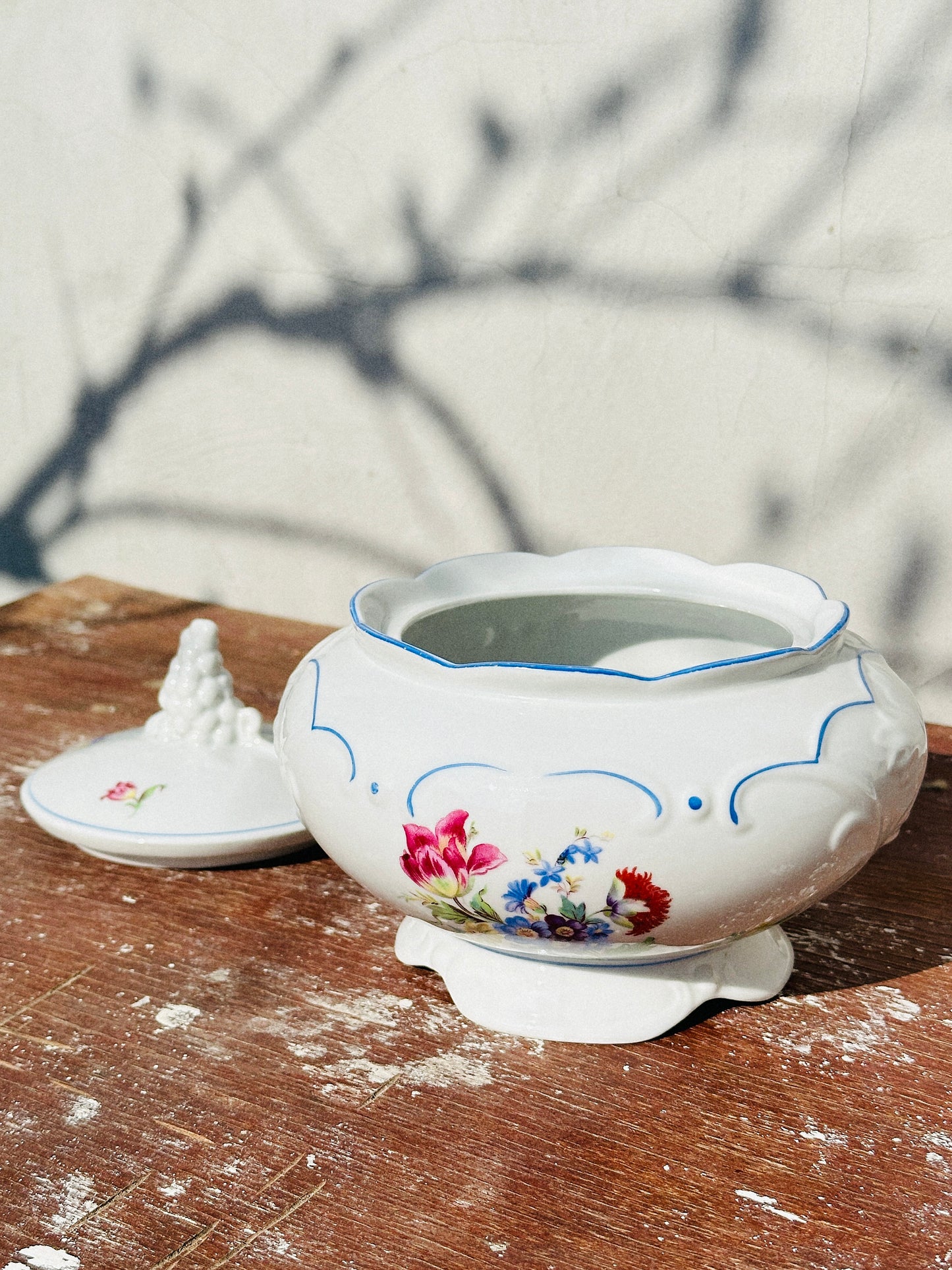 Rare Antique Schlottenhof Royal Bavaria Crown Lion Porcelain Tureen with Grape Knob (Bavaria, 1890s)