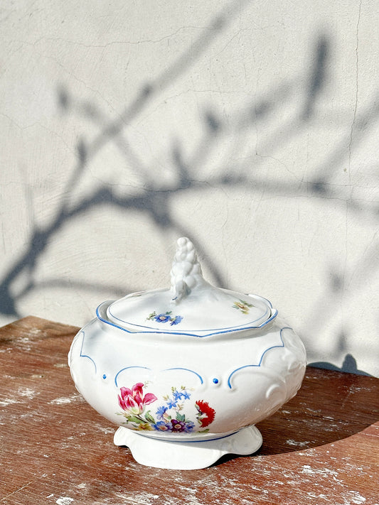 Rare Antique Schlottenhof Royal Bavaria Crown Lion Porcelain Tureen with Grape Knob (Bavaria, 1890s)