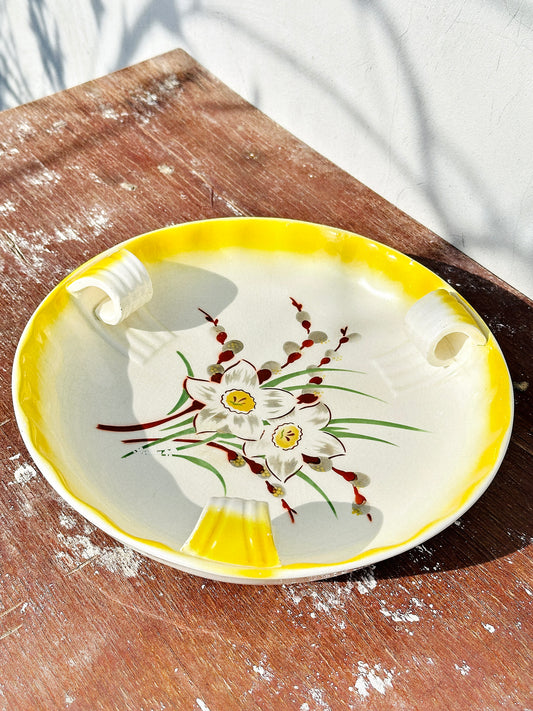 Super Rare French Antique XIX century Faïance Small Platter with Triple Inner Handles (France, 1890s)
