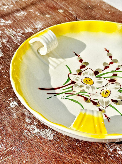 Super Rare French Antique XIX century Faïance Small Platter with Triple Inner Handles (France, 1890s)