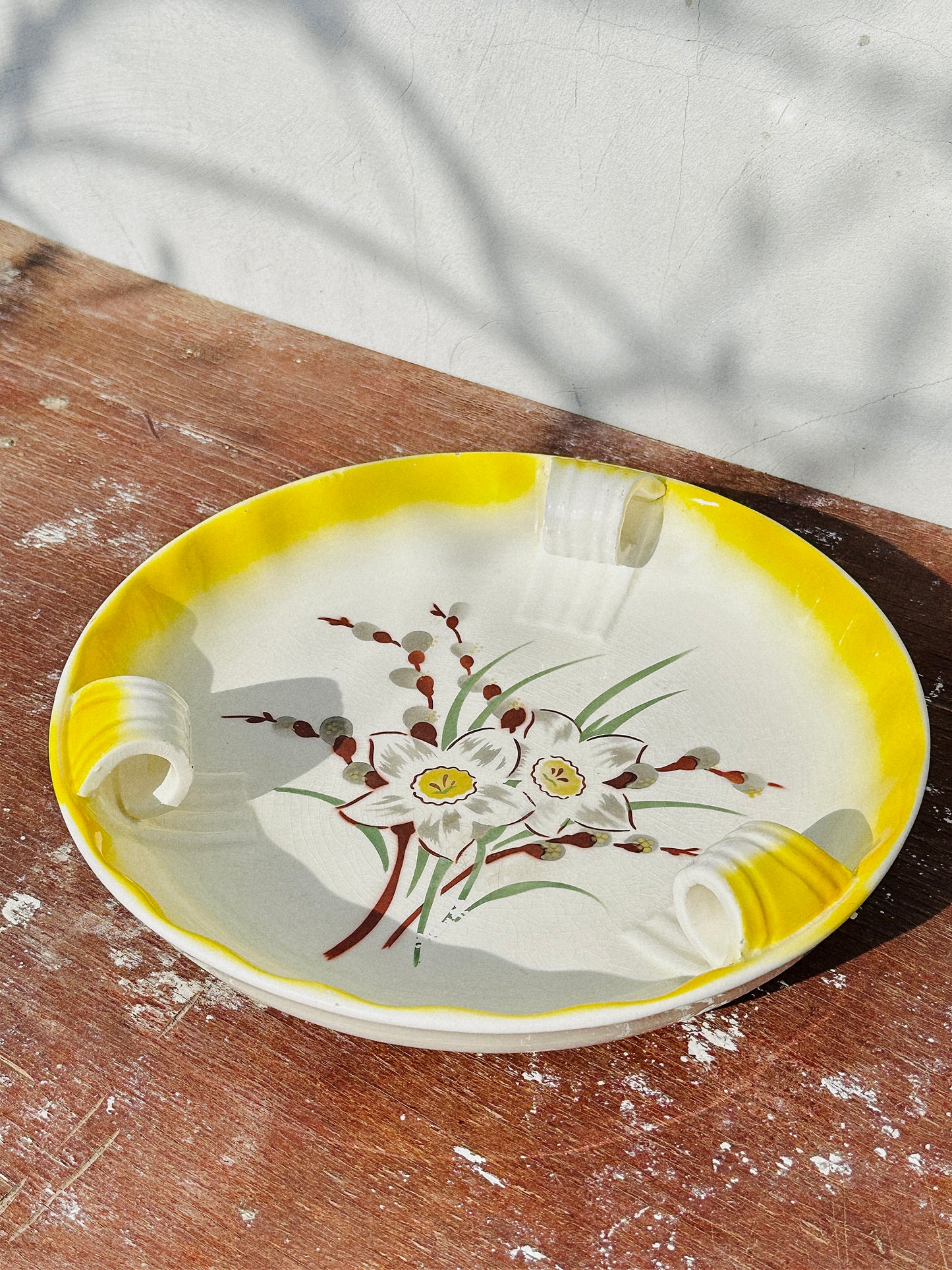 Super Rare French Antique XIX century Faïance Small Platter with Triple Inner Handles (France, 1890s)