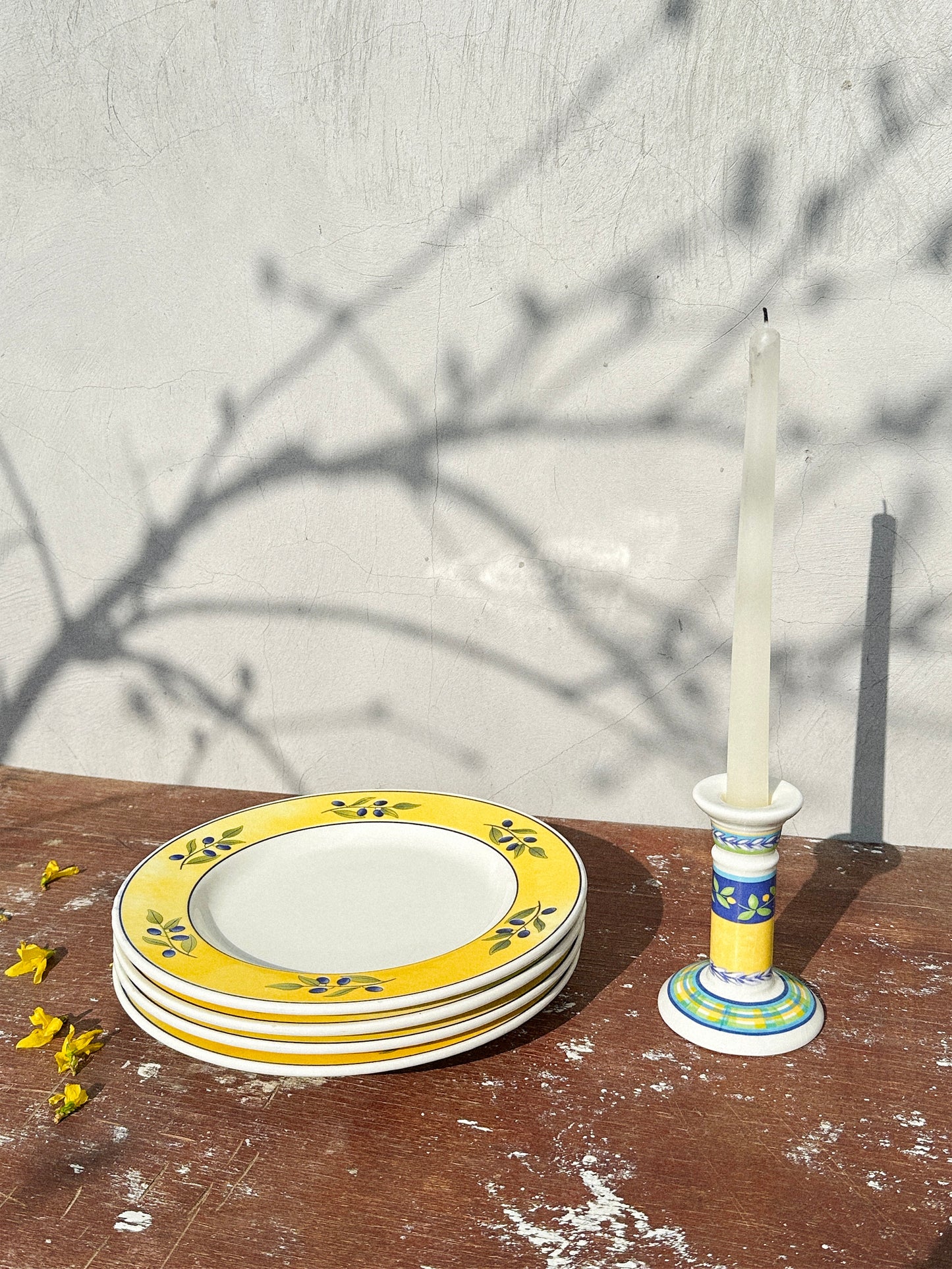 Ceraminter Italy Olive Plates & Vista Alegre Portugal Candlestick Holder  (Italy & Portugal, 1980s)