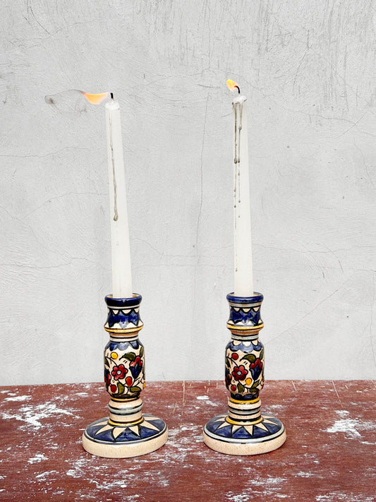 Vintage Italian Glazed Ceramic Candlestick Holders (1950s)