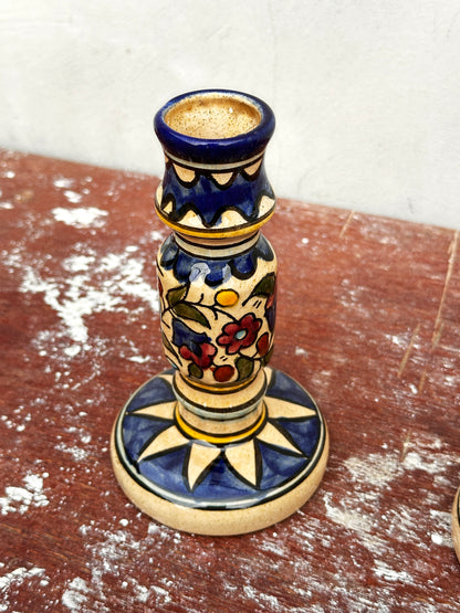Vintage Italian Glazed Ceramic Candlestick Holders (1950s)