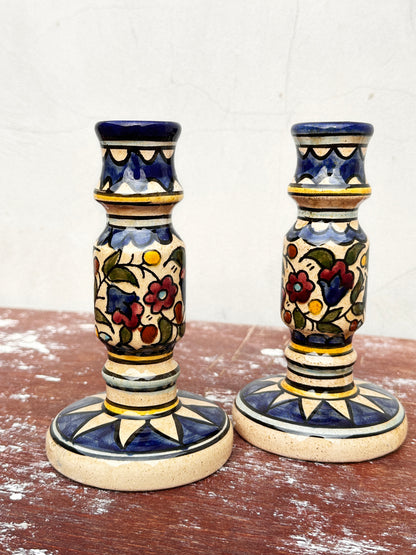 Vintage Italian Glazed Ceramic Candlestick Holders (1950s)
