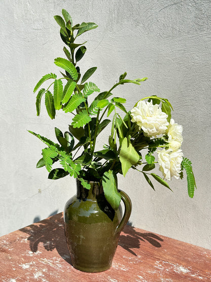 Antique Green Enamelled Terracotta Pitcher with Handle (France, XIX century)