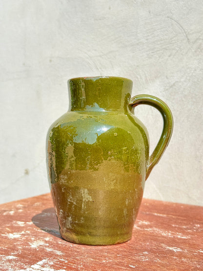 Antique Green Enamelled Terracotta Pitcher with Handle (France, XIX century)