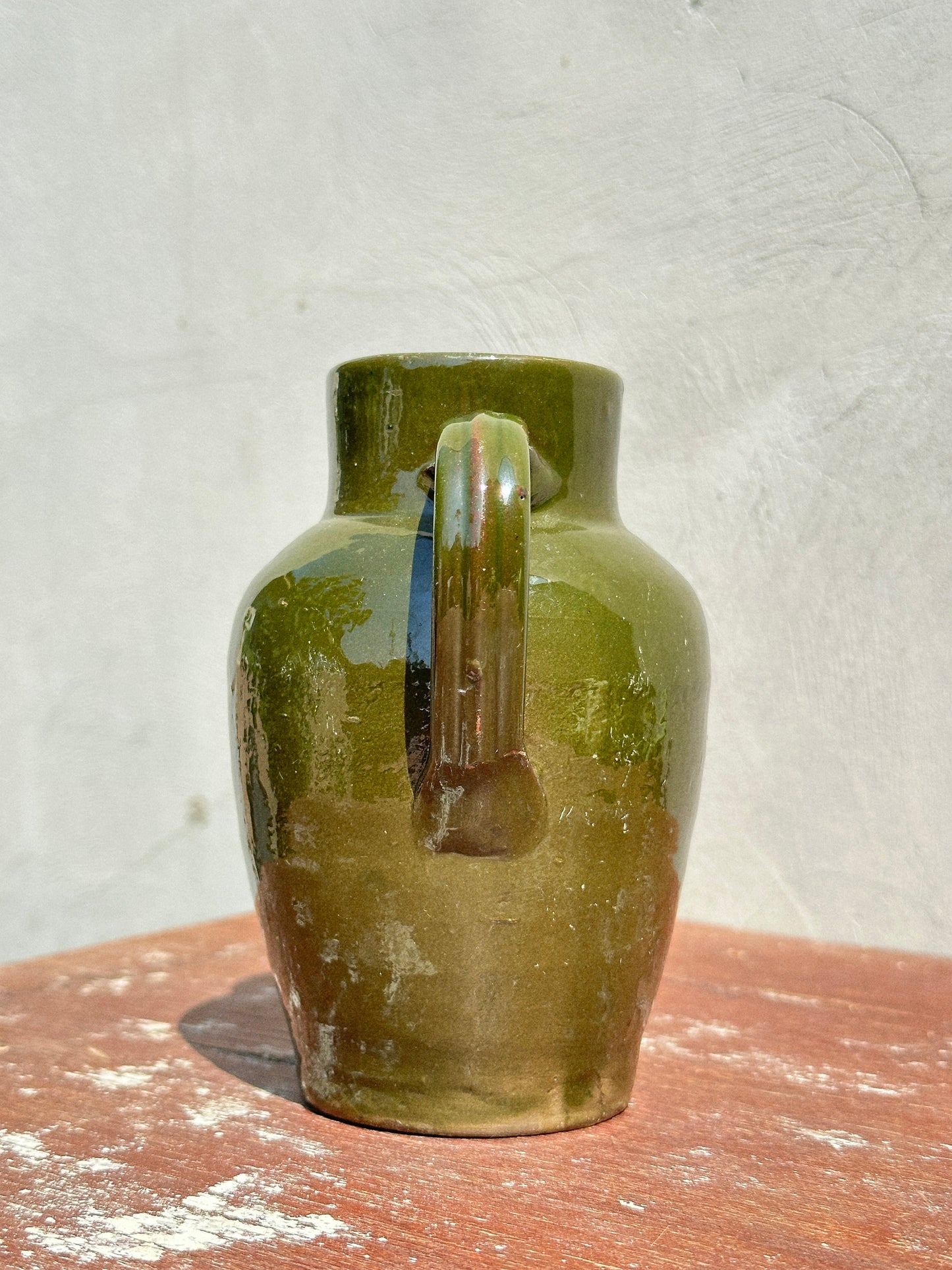 Antique Green Enamelled Terracotta Pitcher with Handle (France, XIX century)