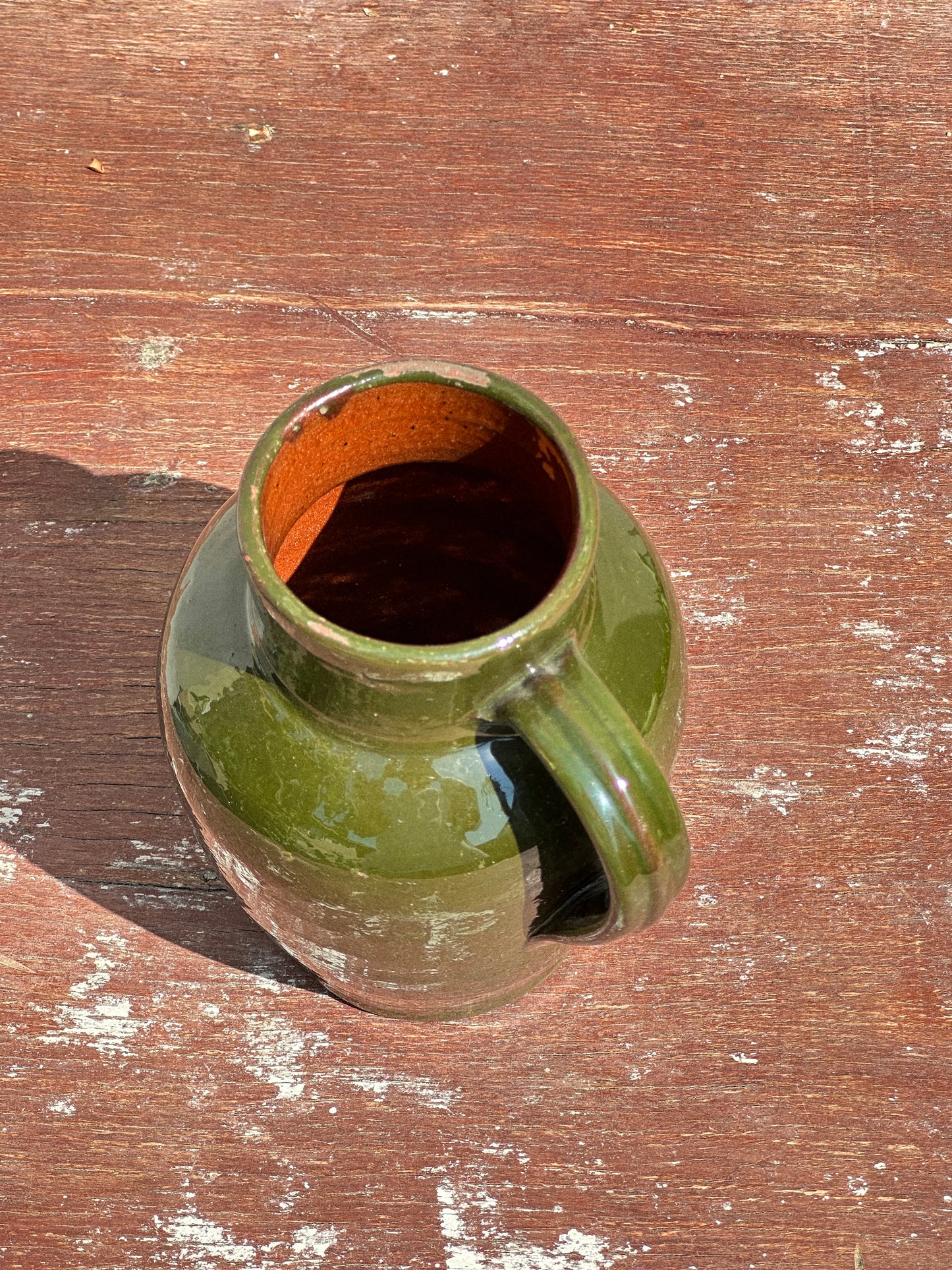 Antique Green Enamelled Terracotta Pitcher with Handle (France, XIX century)