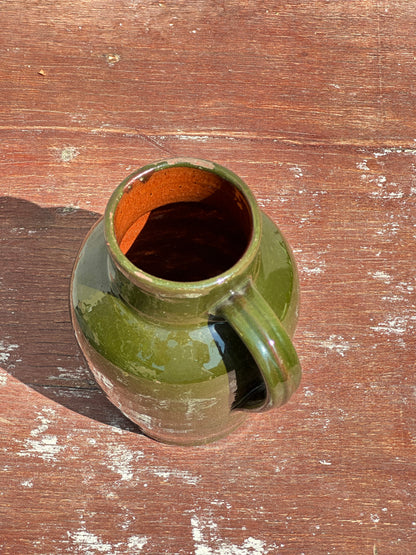 Antique Green Enamelled Terracotta Pitcher with Handle (France, XIX century)