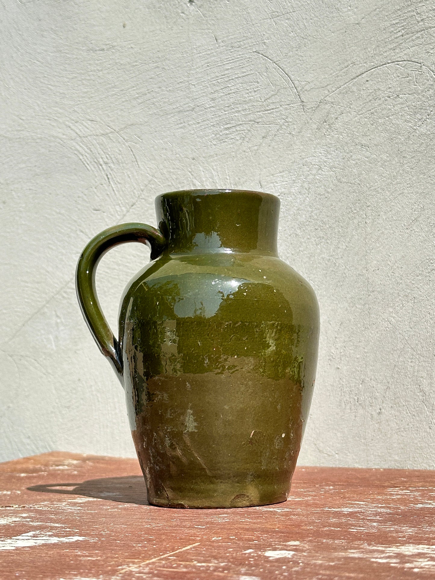 Antique Green Enamelled Terracotta Pitcher with Handle (France, XIX century)