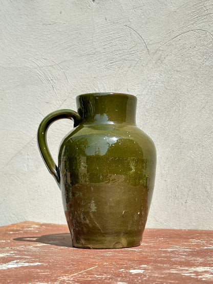 Antique Green Enamelled Terracotta Pitcher with Handle (France, XIX century)