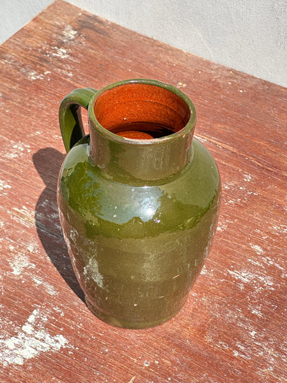 Antique Green Enamelled Terracotta Pitcher with Handle (France, XIX century)