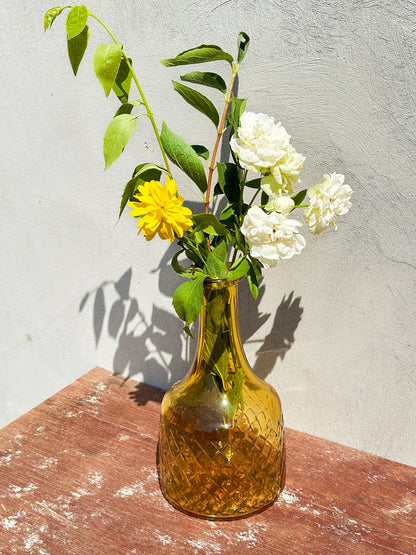 Mid-Century Italian Enesco Amber Diamond Cut Carafe/Pitcher/Vase (Italy, 1960s)