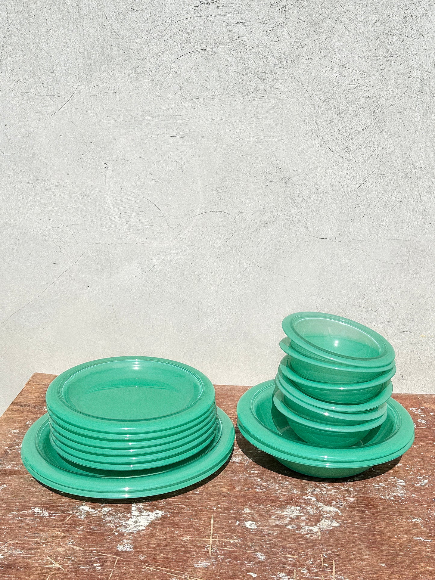 Vintage Mint Green Bormioli Rocco Italy Vetrorama Tempered Glass Plates & Bowls Set (Italy, 1960s)