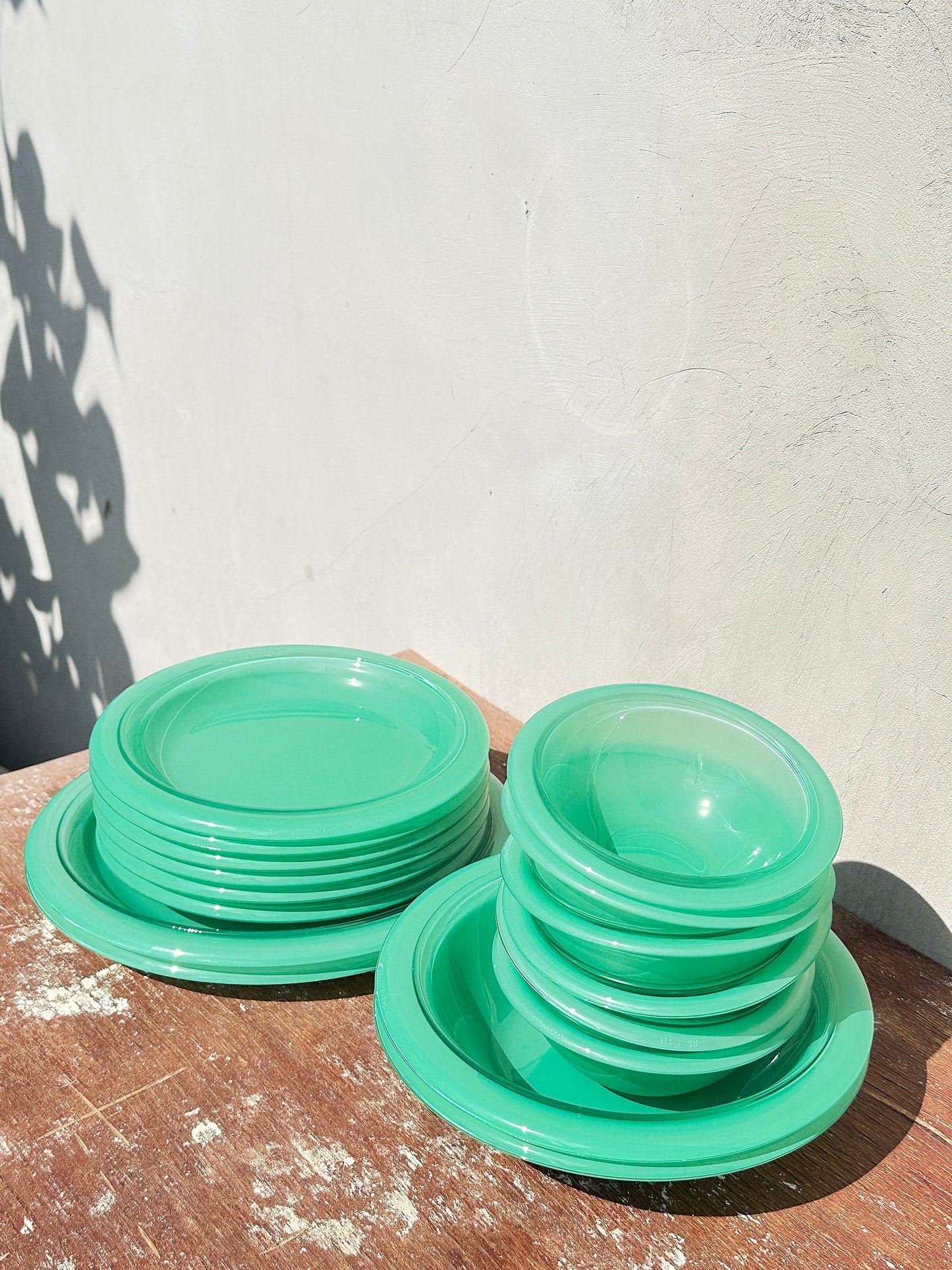 Vintage Mint Green Bormioli Rocco Italy Vetrorama Tempered Glass Plates & Bowls Set (Italy, 1960s)