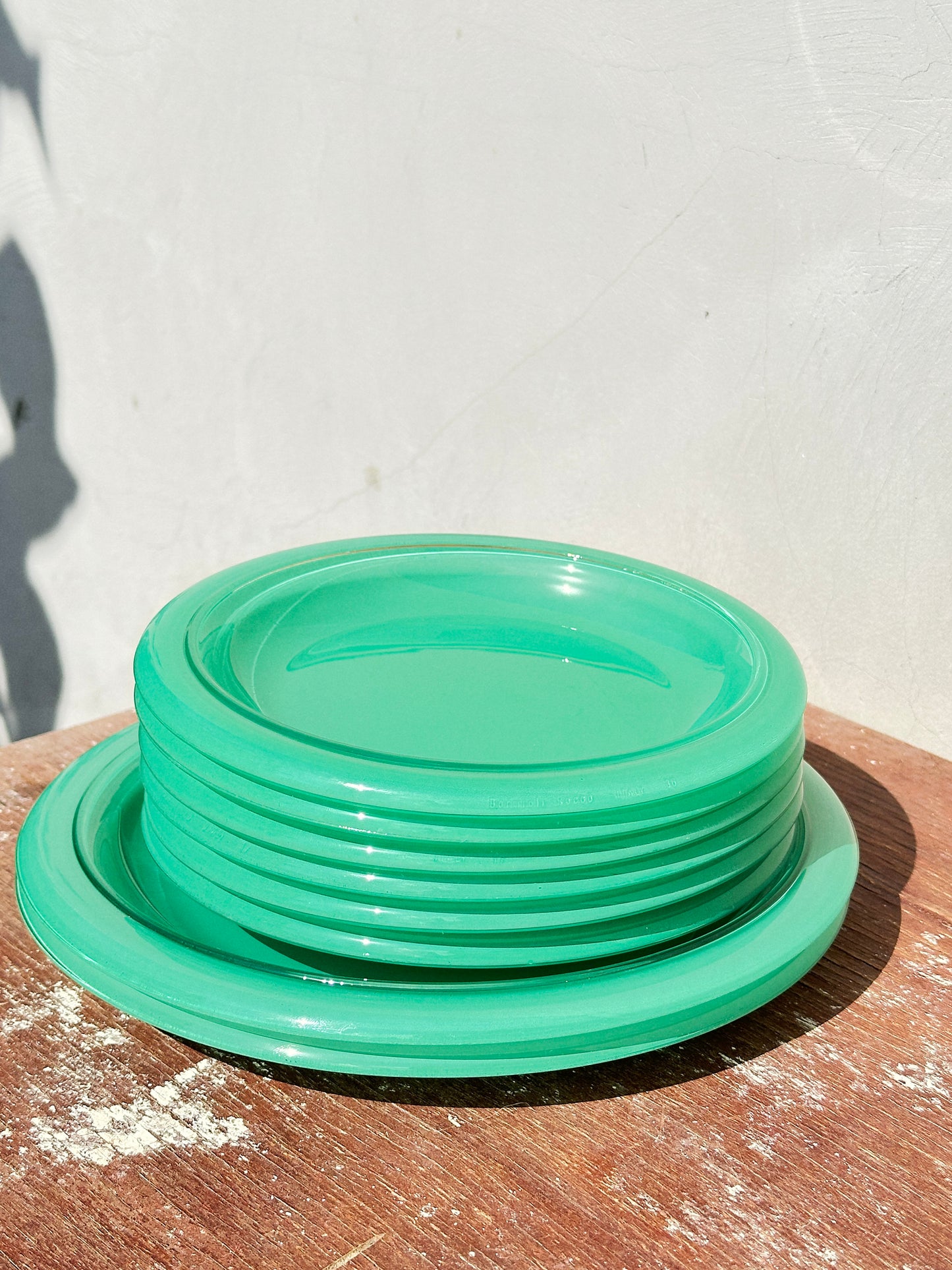 Vintage Mint Green Bormioli Rocco Italy Vetrorama Tempered Glass Plates & Bowls Set (Italy, 1960s)