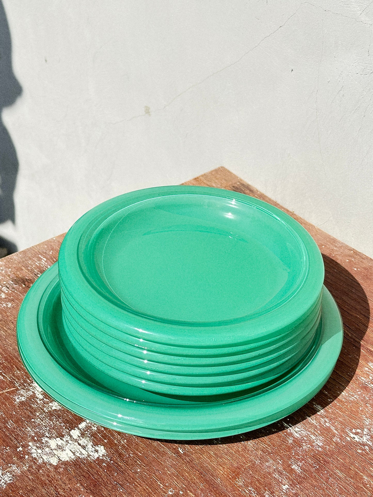 Vintage Mint Green Bormioli Rocco Italy Vetrorama Tempered Glass Plates & Bowls Set (Italy, 1960s)