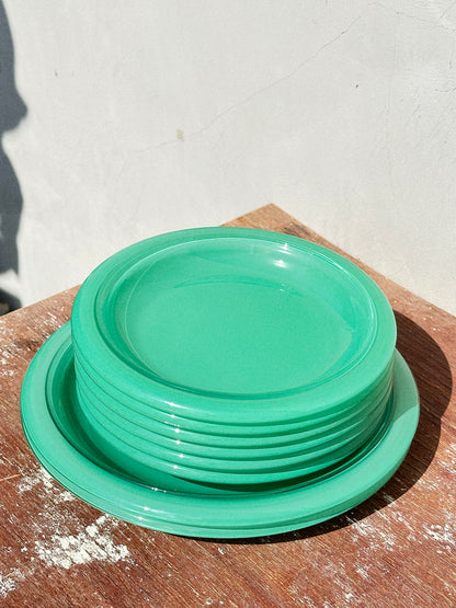 Vintage Mint Green Bormioli Rocco Italy Vetrorama Tempered Glass Plates & Bowls Set (Italy, 1960s)
