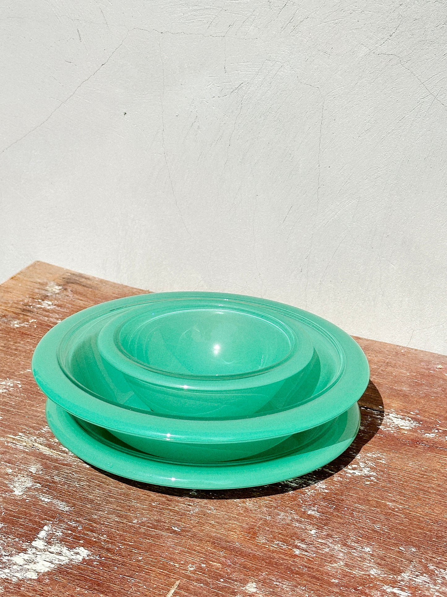Vintage Mint Green Bormioli Rocco Italy Vetrorama Tempered Glass Plates & Bowls Set (Italy, 1960s)